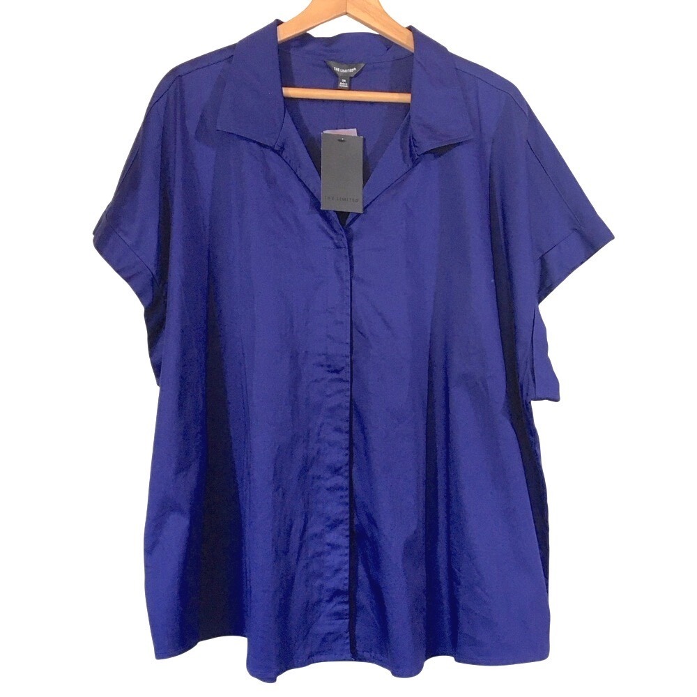 The Limited Short Sleeve Modern Bright Blue Button‎ Up Shirt NWT Plus Size 3X